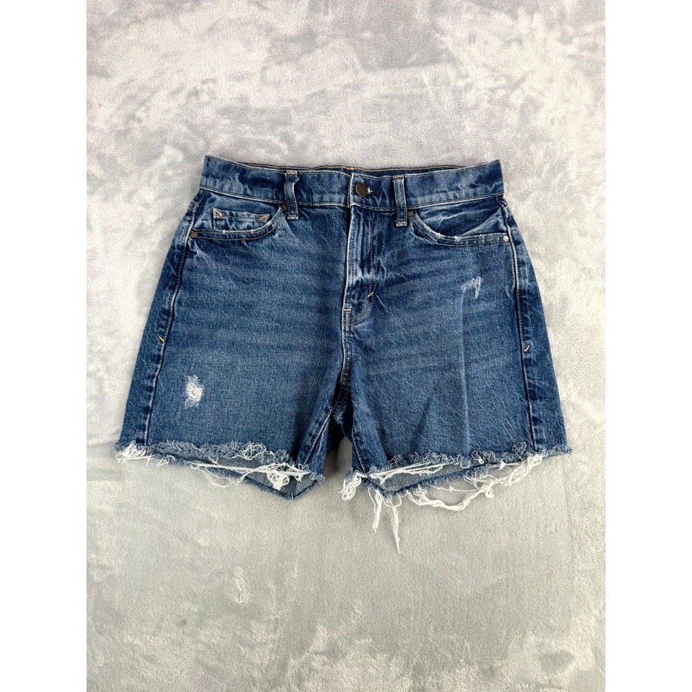 ANA Boyfriend Shorts Womens 2 Blue Denim Cotton Distressed Raw Hem High Rise